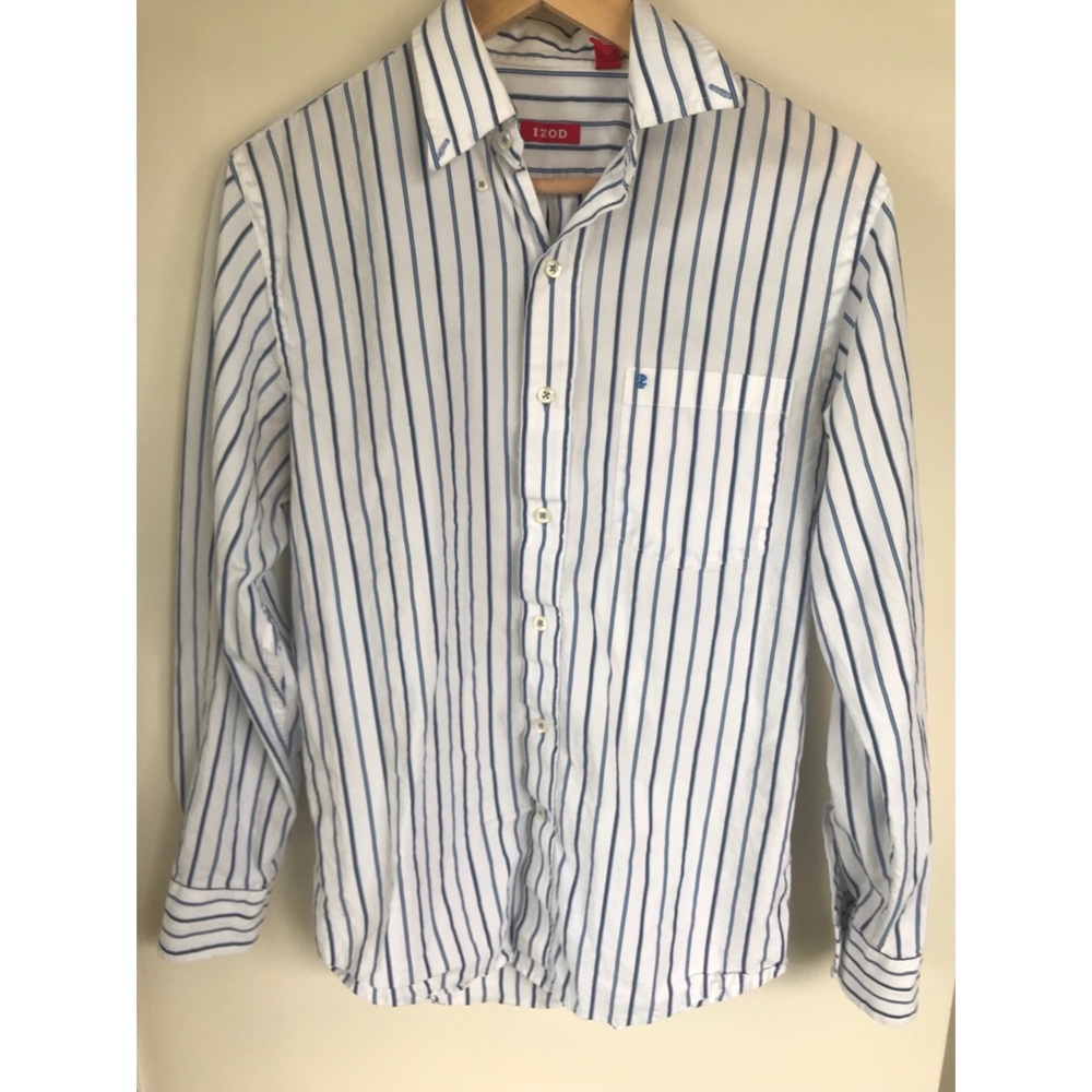 Men’s small Izod blue / white striped button down